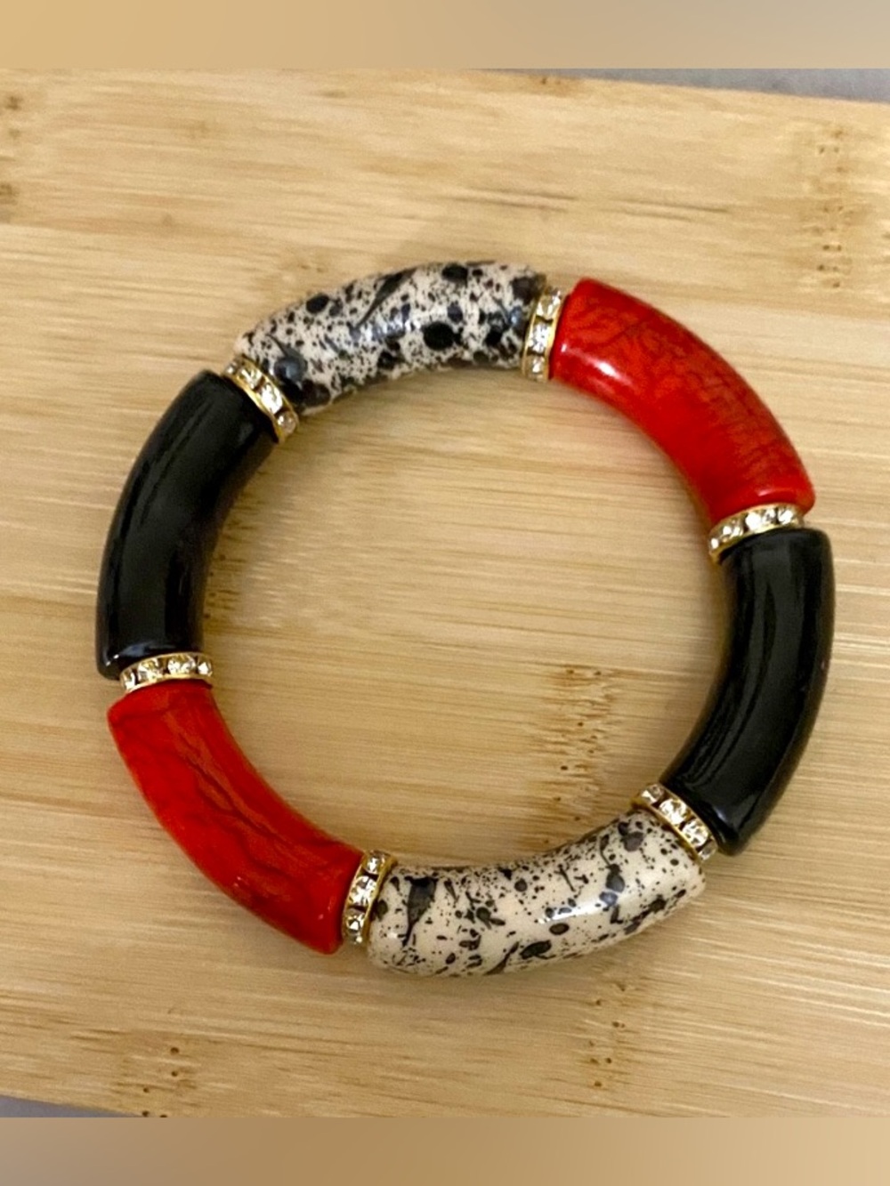 Chic Red, Black, and Cream Bracelet